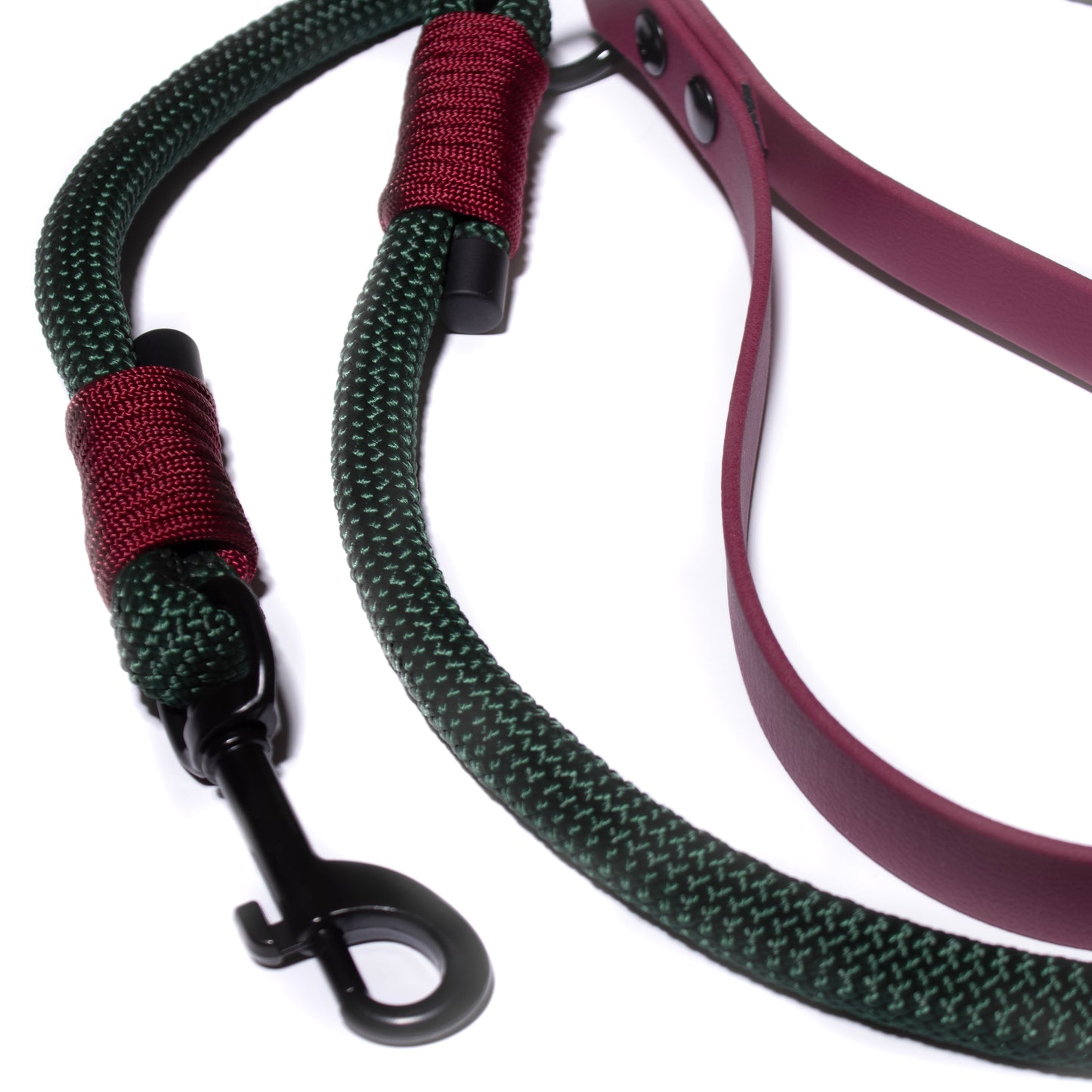 Forest Green & Burgundy | PPM Rope Dog Lead with Biothane Handle