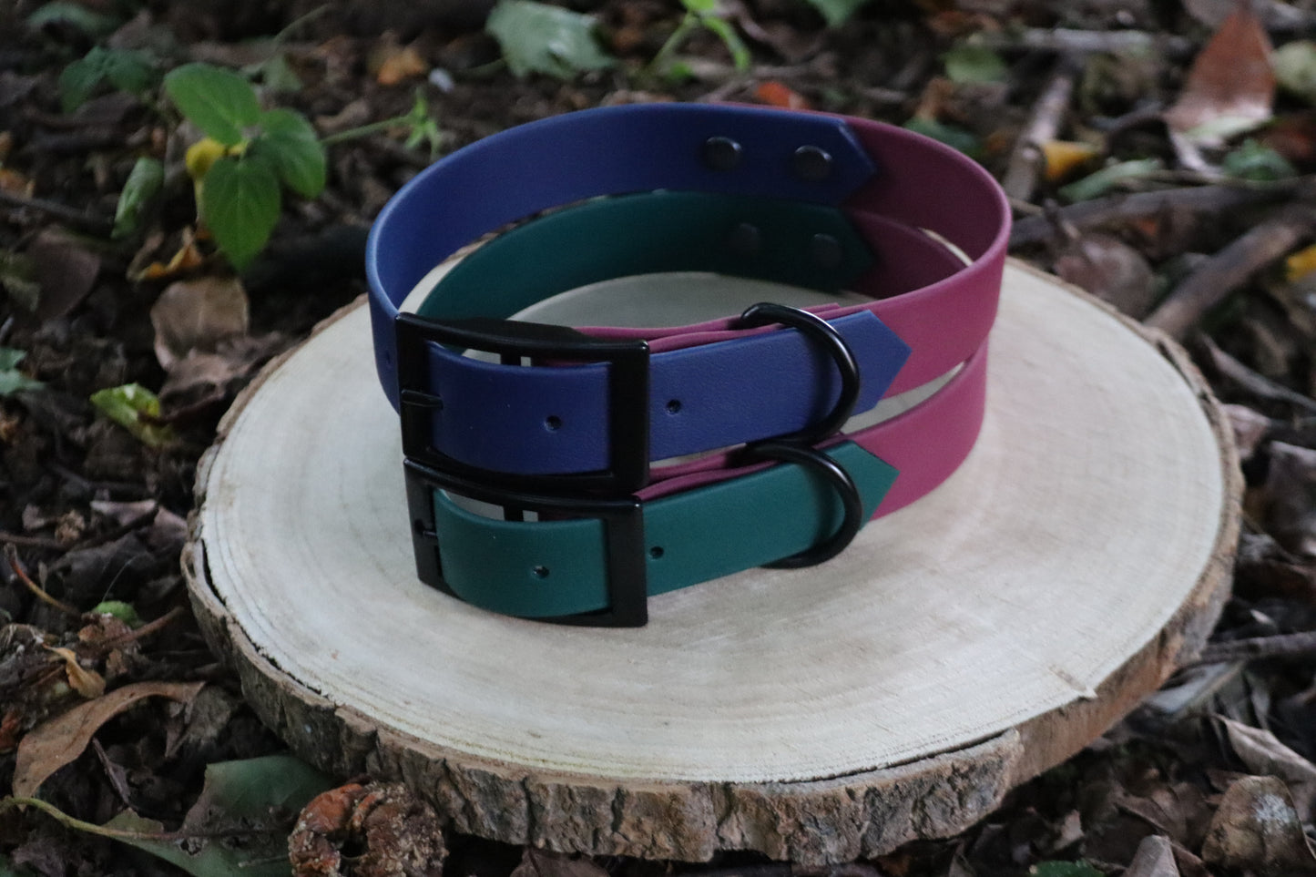 Navy Blue & Burgundy Biothane Dog Collar | Waterproof & Durable