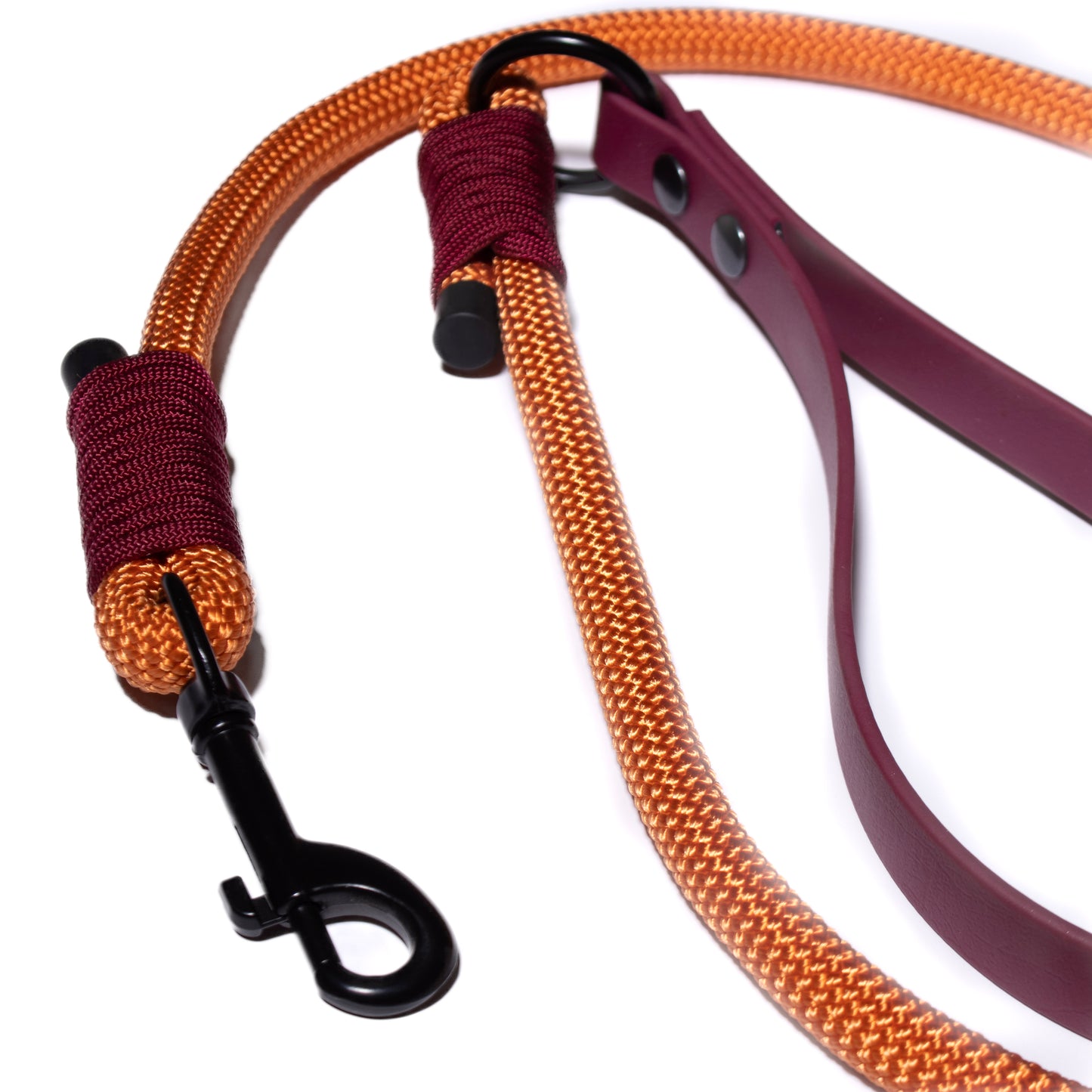 Orange & Burgundy| PPM Rope Dog Lead with Biothane Handle