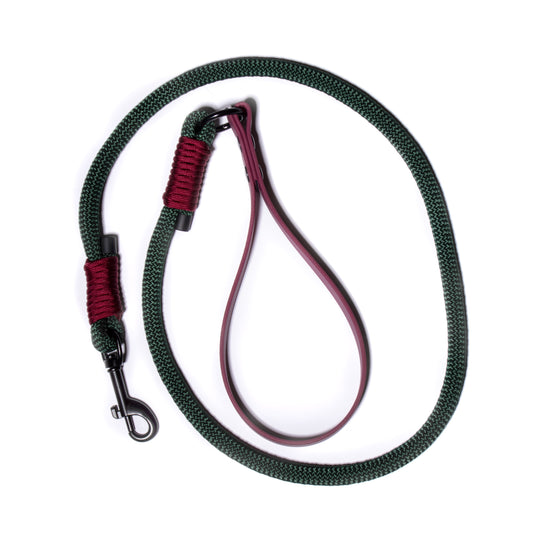 Forest Green & Burgundy | PPM Rope Dog Lead with Biothane Handle