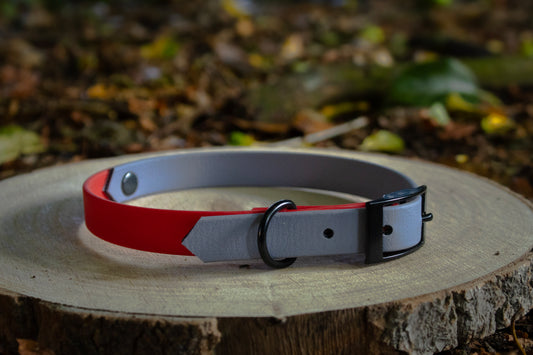 Grey & Red Biothane Dog Collar | Waterproof & Durable