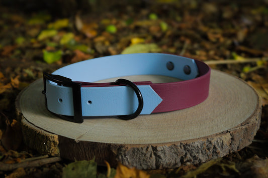 Baby Blue & Burgundy Biothane Dog Collar | Waterproof & Durable
