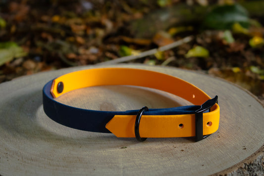 Orange & Navy Blue Biothane Dog Collar | Waterproof & Durable