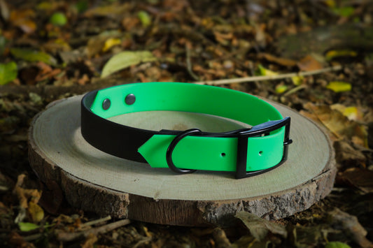 Neon Green & Black Biothane Dog Collar | Waterproof & Durable