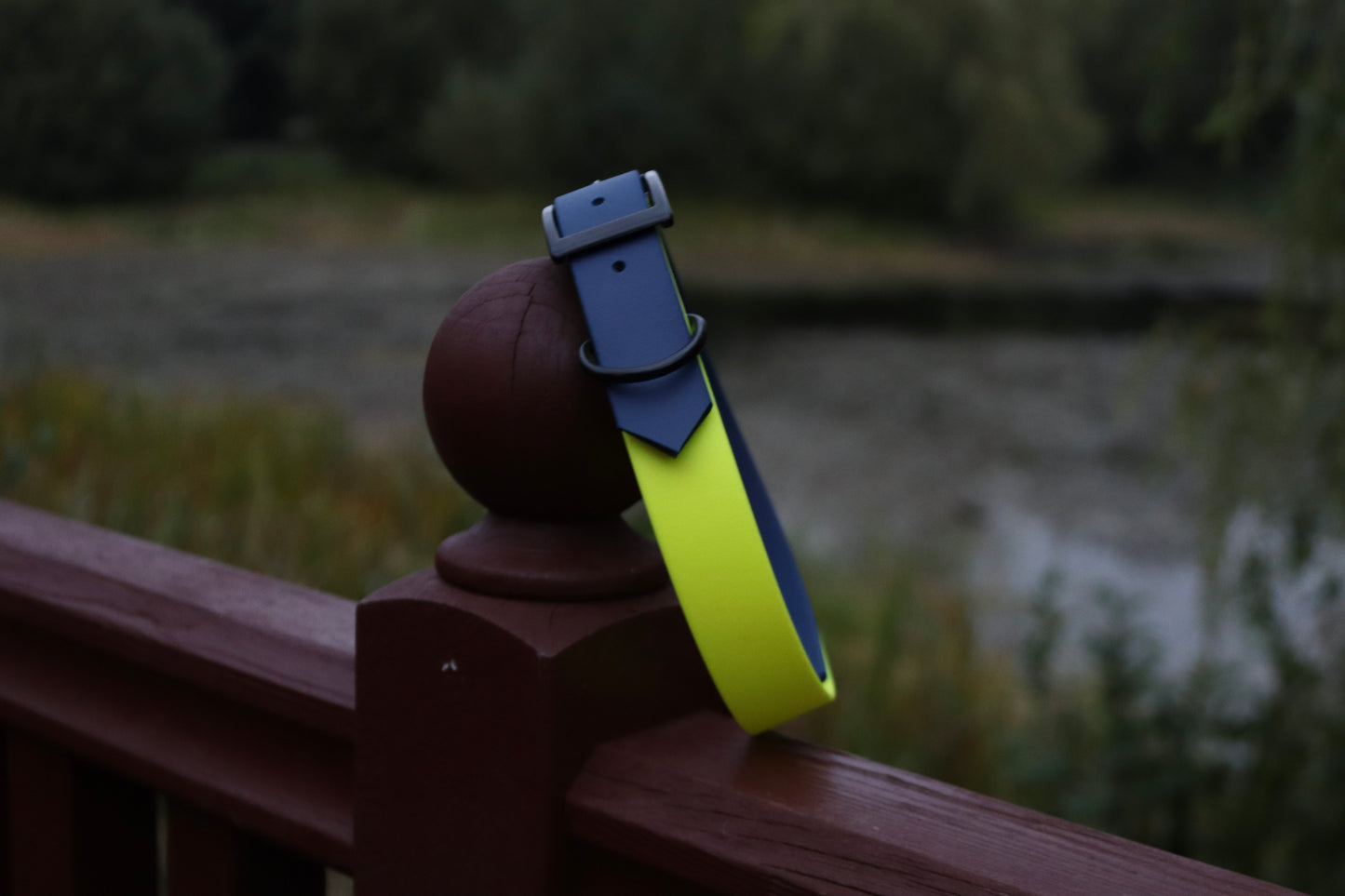 Navy Blue & Neon Yellow Biothane Dog Collar | Waterproof & Durable