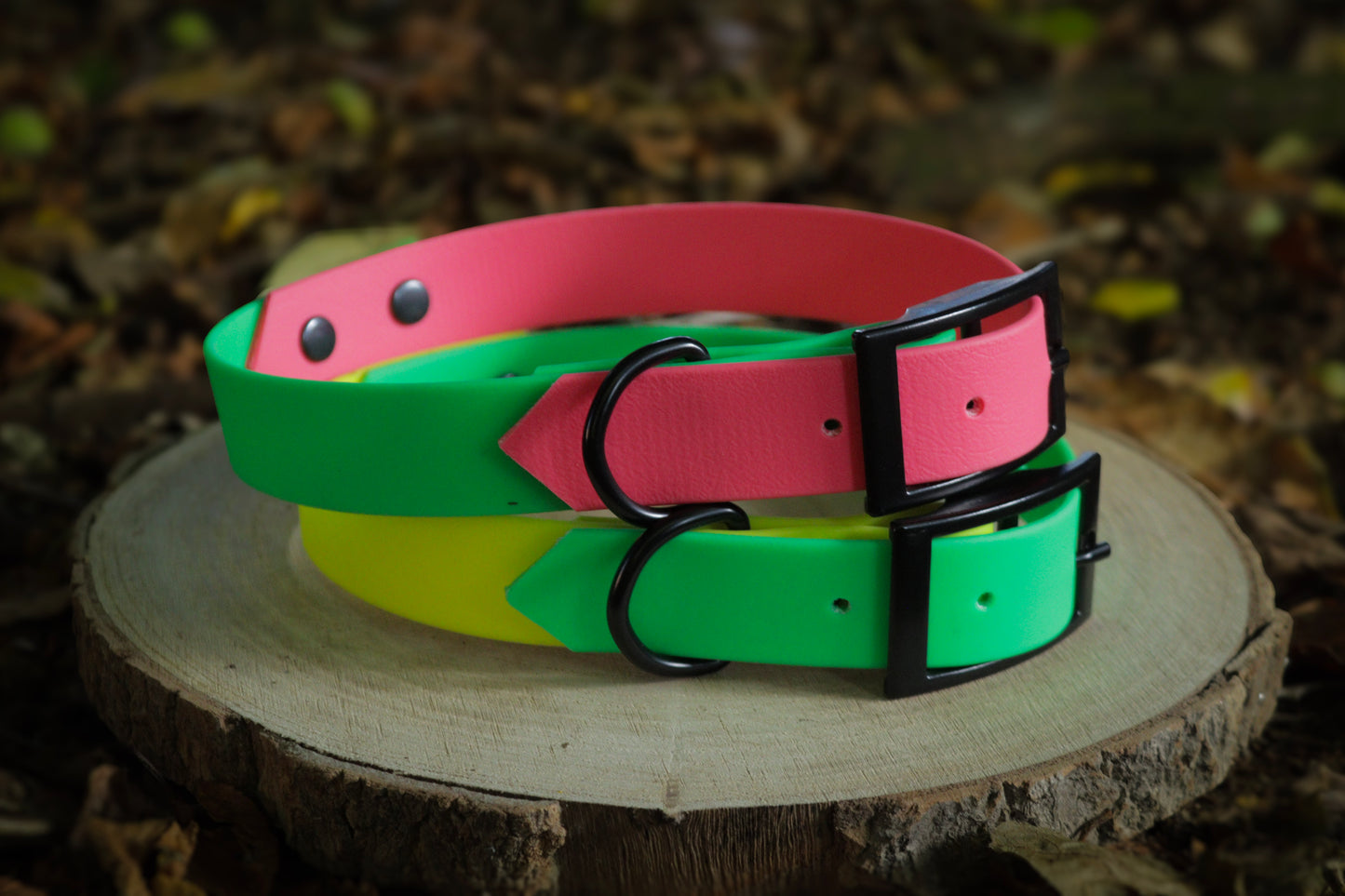 Neon Pink & Neon Green Biothane Dog Collar | Waterproof & Durable