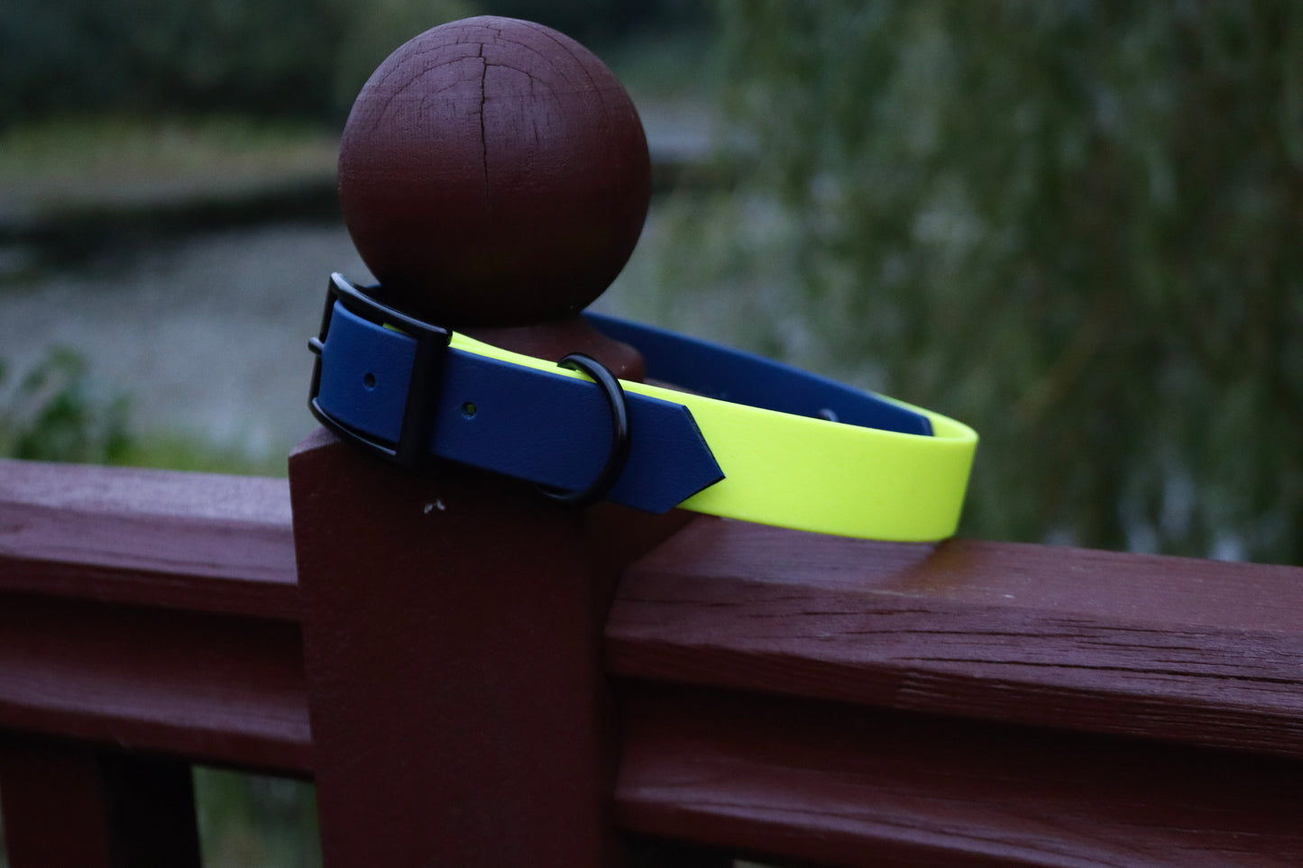 Navy Blue & Neon Yellow Biothane Dog Collar | Waterproof & Durable