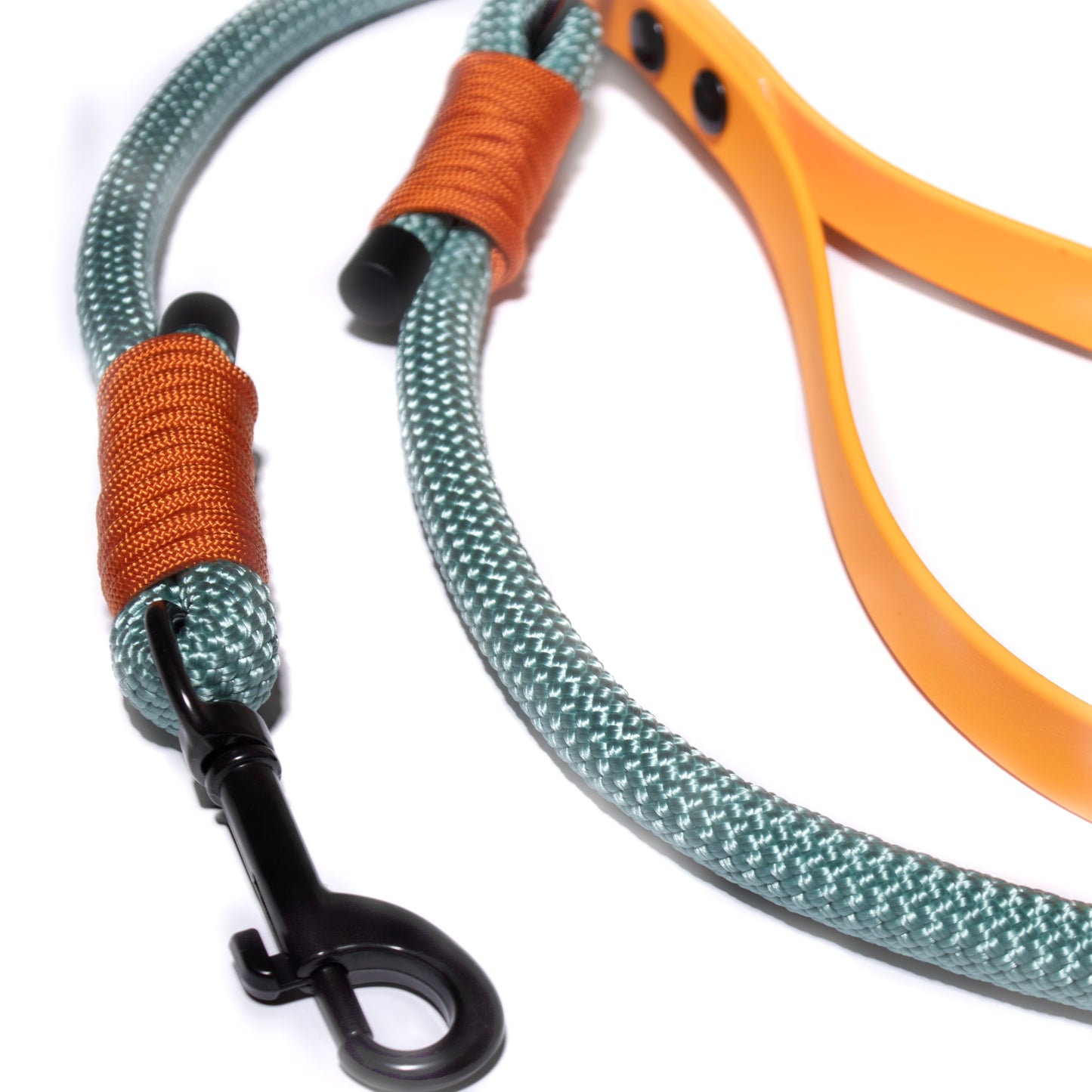 Sage Green & Orange | PPM Rope Dog Lead with Biothane Handle