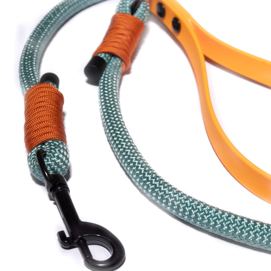 Sage Green & Orange | PPM Rope Dog Lead with Biothane Handle
