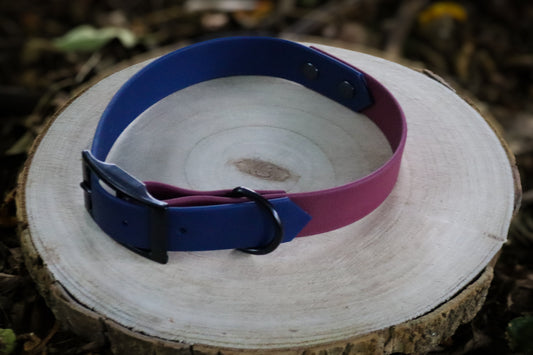 Navy Blue & Burgundy Biothane Dog Collar | Waterproof & Durable