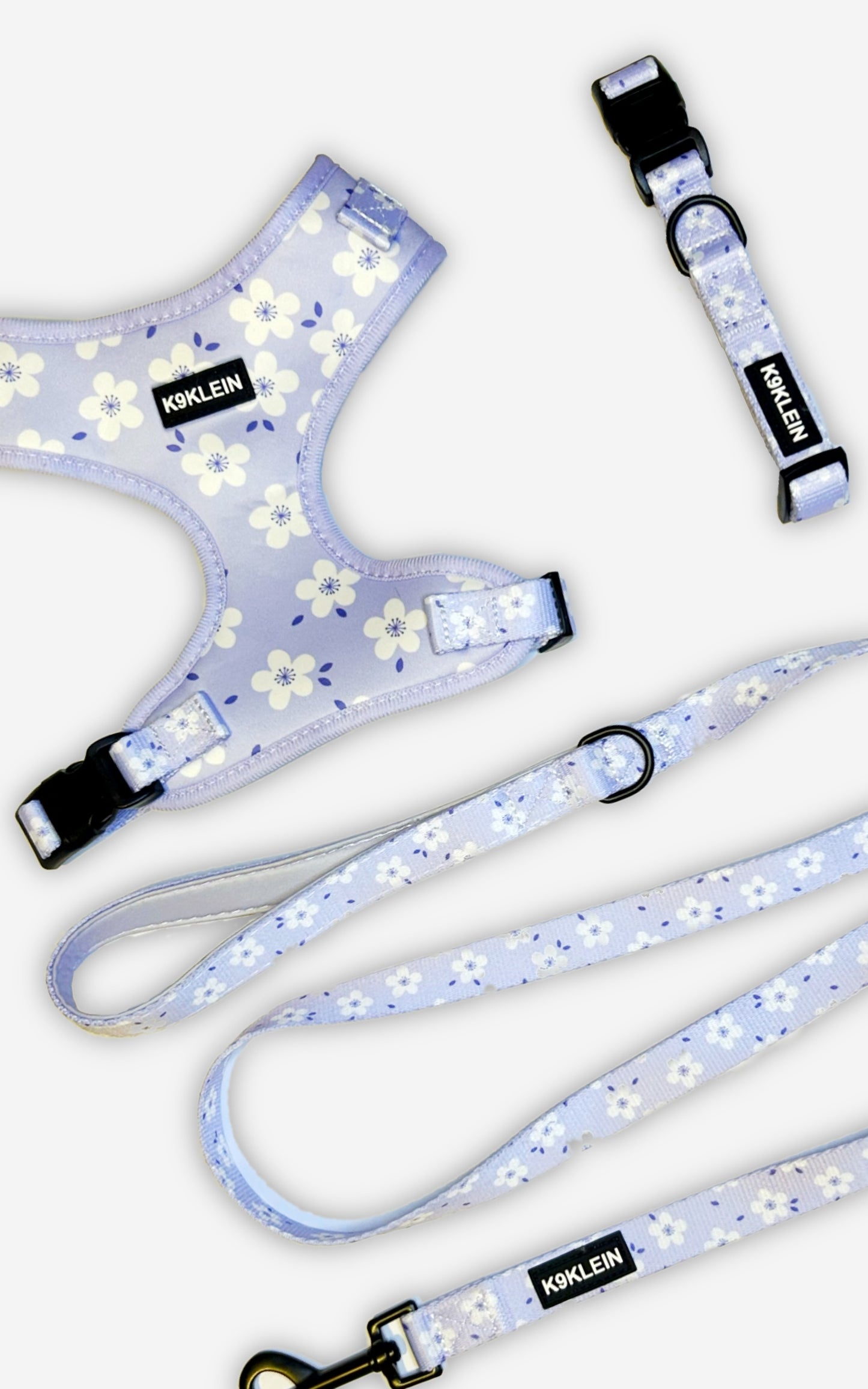 Lilac Floral Harness, Lead & Collar Set